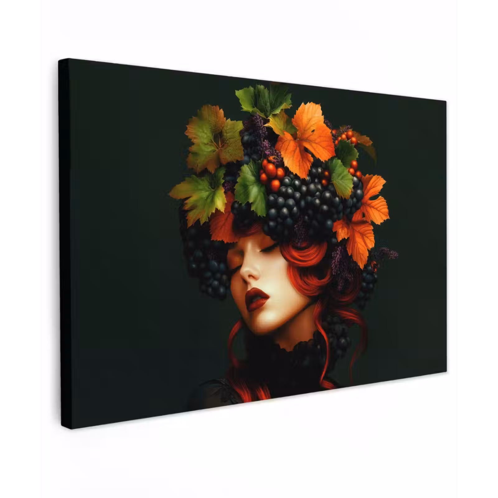 Canvas schilderij - Vrouw - Rood - Groen - Druiven — 1
