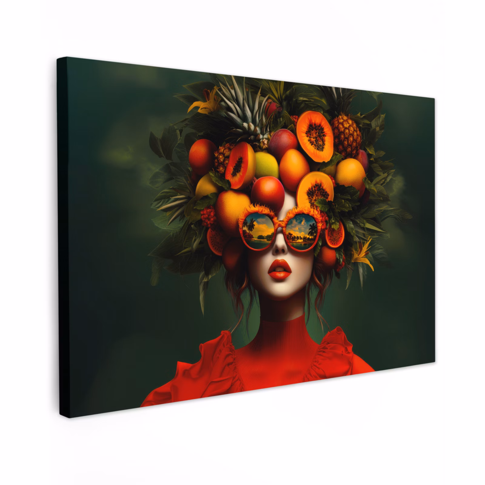 Canvas schilderij - Vrouw - Vruchten - Papaja - Ananas — 1