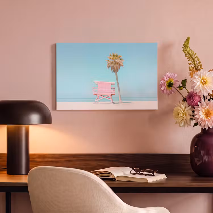 Canvas schilderij - Palmboom - Strandhuis - Roze — 4