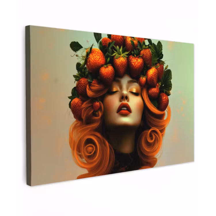 Canvas schilderij - Vrouw - Aardbeien - Kroon — 1