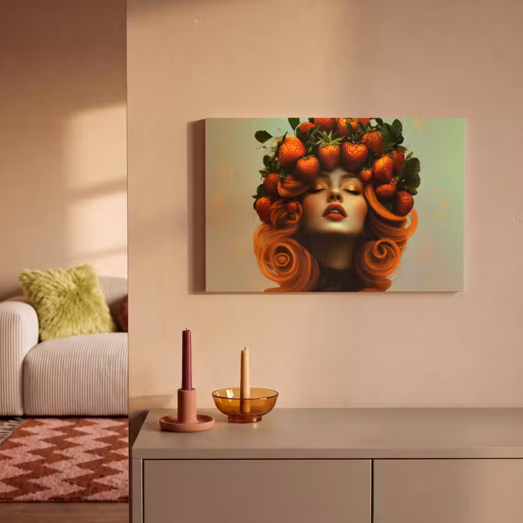 Canvas schilderij - Vrouw - Aardbeien - Kroon — 2