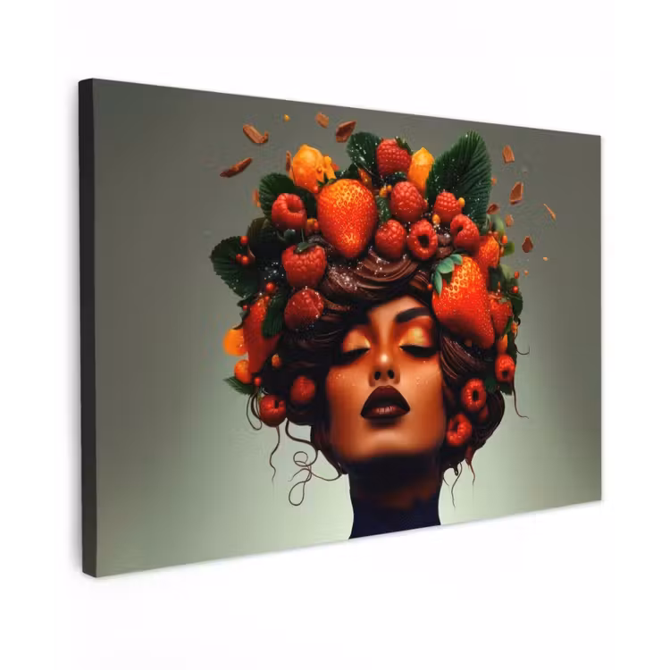Canvas schilderij - Vrouw - Chocolade - Frambozen - Aardbeien - Koekjes — 1