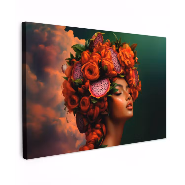 Canvas schilderij - Vrouw - Drankenfruit - Rozen — 1