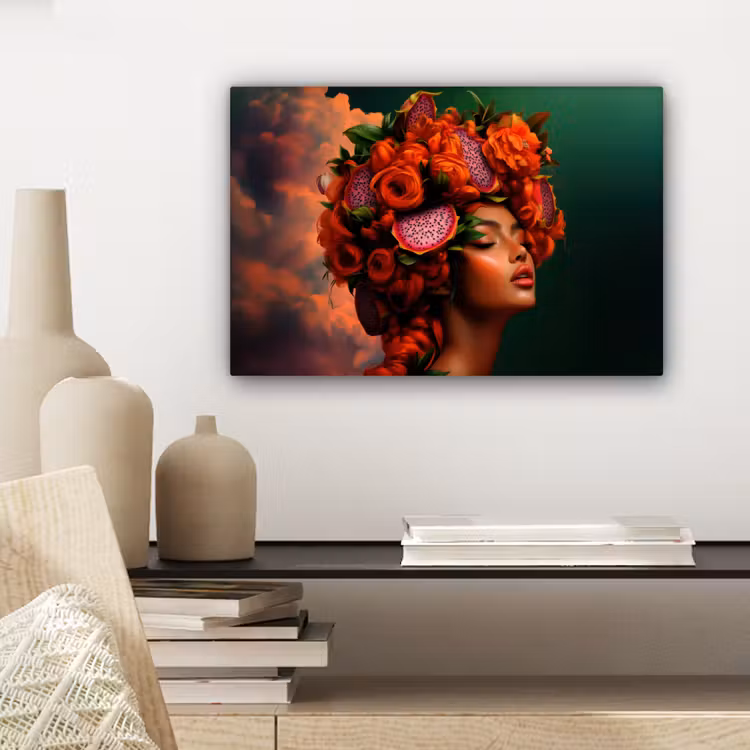 Canvas schilderij - Vrouw - Drankenfruit - Rozen — 5
