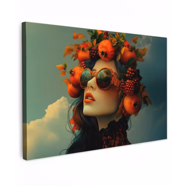 Canvas schilderij - Vrouw - Granaatappel - Herfst - Zonnebril — 1