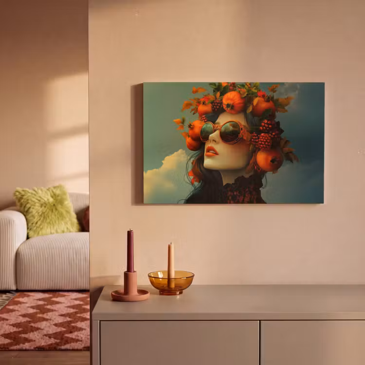 Canvas schilderij - Vrouw - Granaatappel - Herfst - Zonnebril — 2