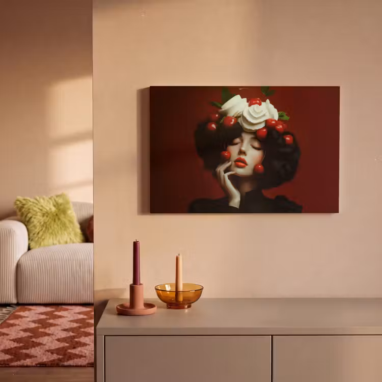 Canvas schilderij - Vrouw - Kersen - Slagroom — 2