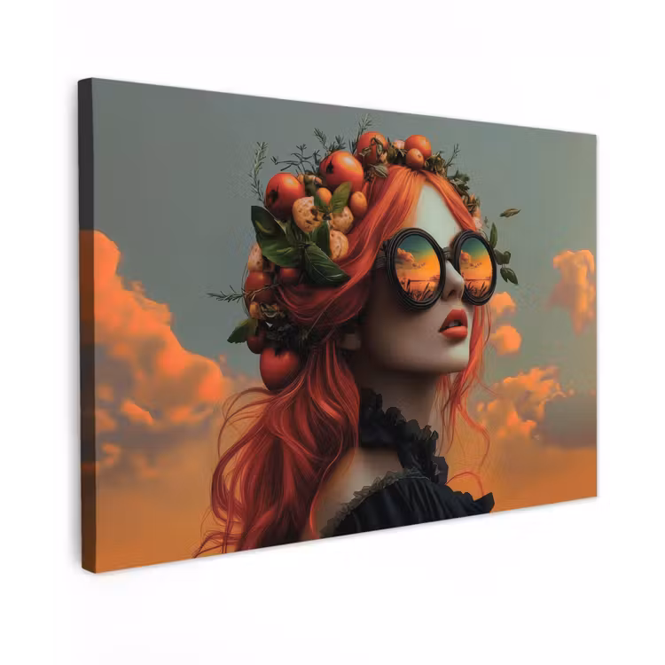Canvas schilderij - Vrouw - Kroon - Tomaat - Bascilicum - Zonnebril — 1
