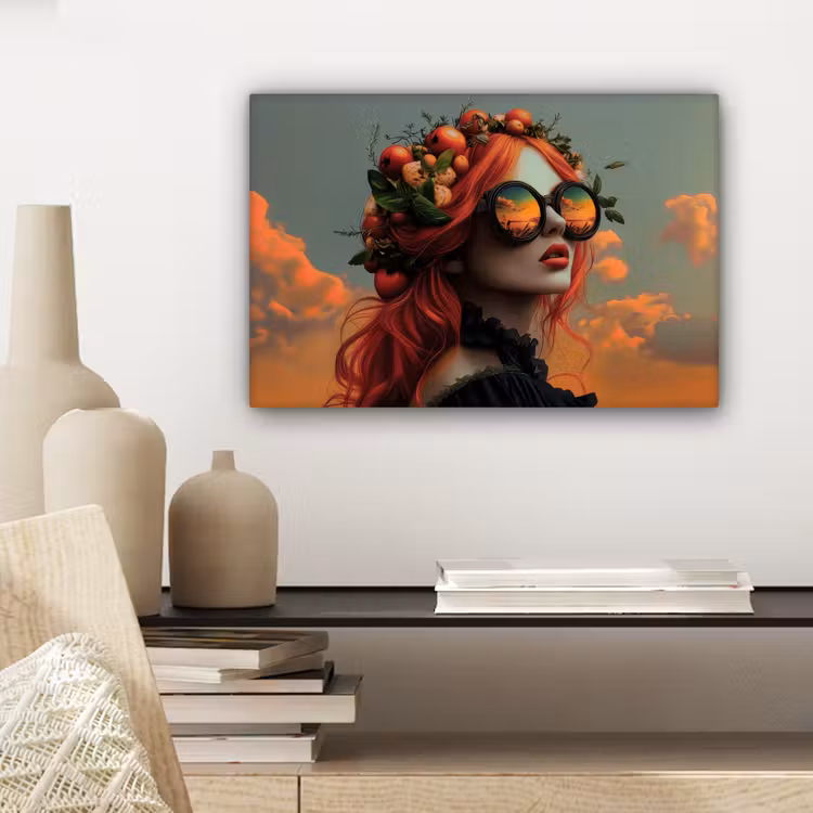Canvas schilderij - Vrouw - Kroon - Tomaat - Bascilicum - Zonnebril — 5