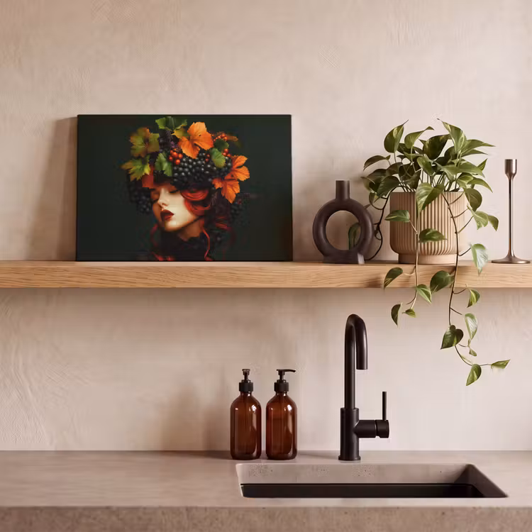 Canvas schilderij - Vrouw - Rood - Groen - Druiven — 3