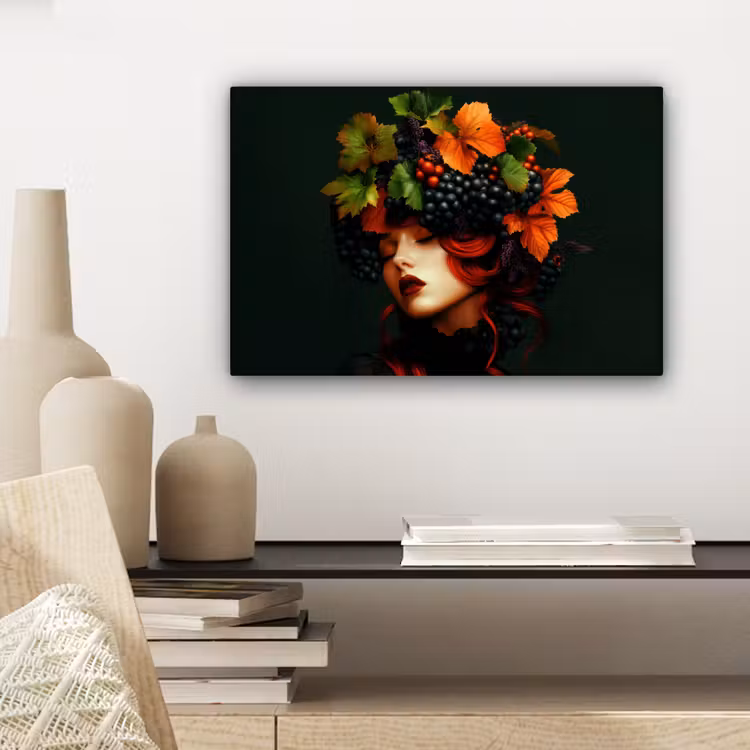 Canvas schilderij - Vrouw - Rood - Groen - Druiven — 5