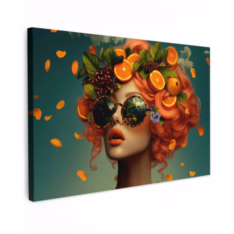 Canvas schilderij - Vrouw - Sinaasappel - Bessen - Oranje — 1