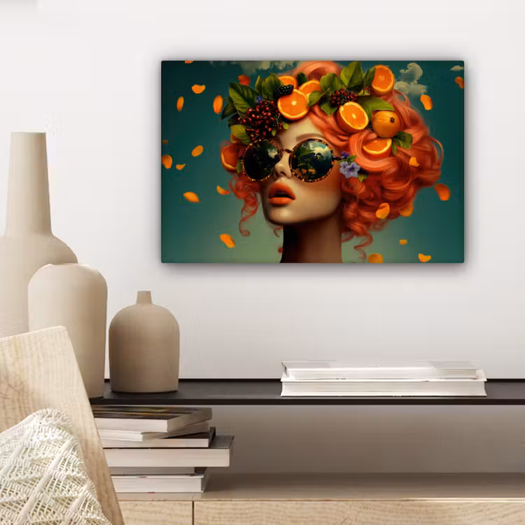 Canvas schilderij - Vrouw - Sinaasappel - Bessen - Oranje — 5