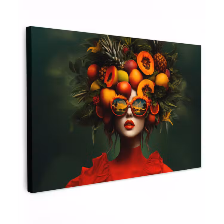 Canvas schilderij - Vrouw - Vruchten - Papaja - Ananas — 1