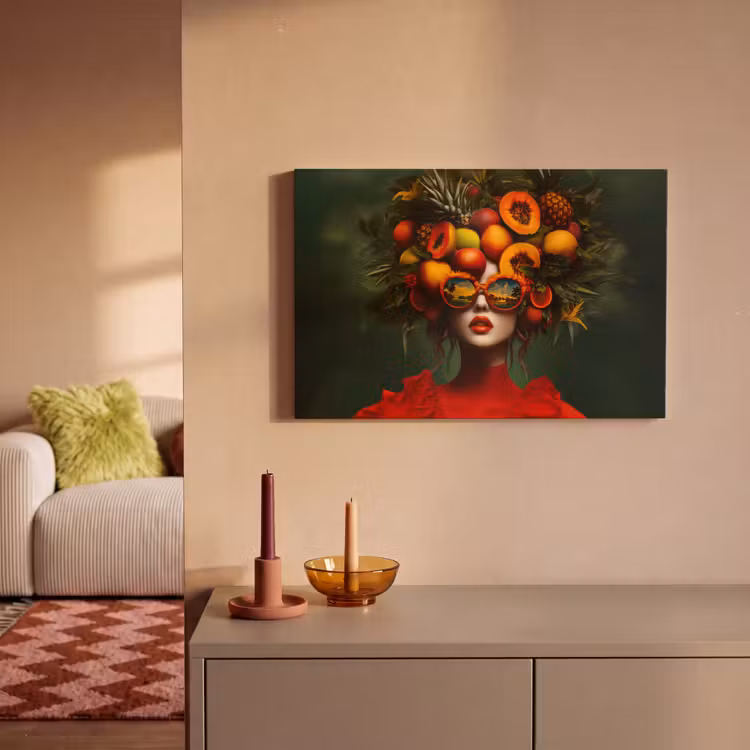 Canvas schilderij - Vrouw - Vruchten - Papaja - Ananas — 2