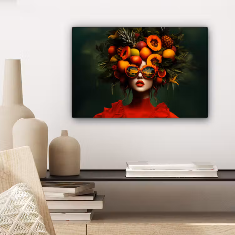 Canvas schilderij - Vrouw - Vruchten - Papaja - Ananas — 5