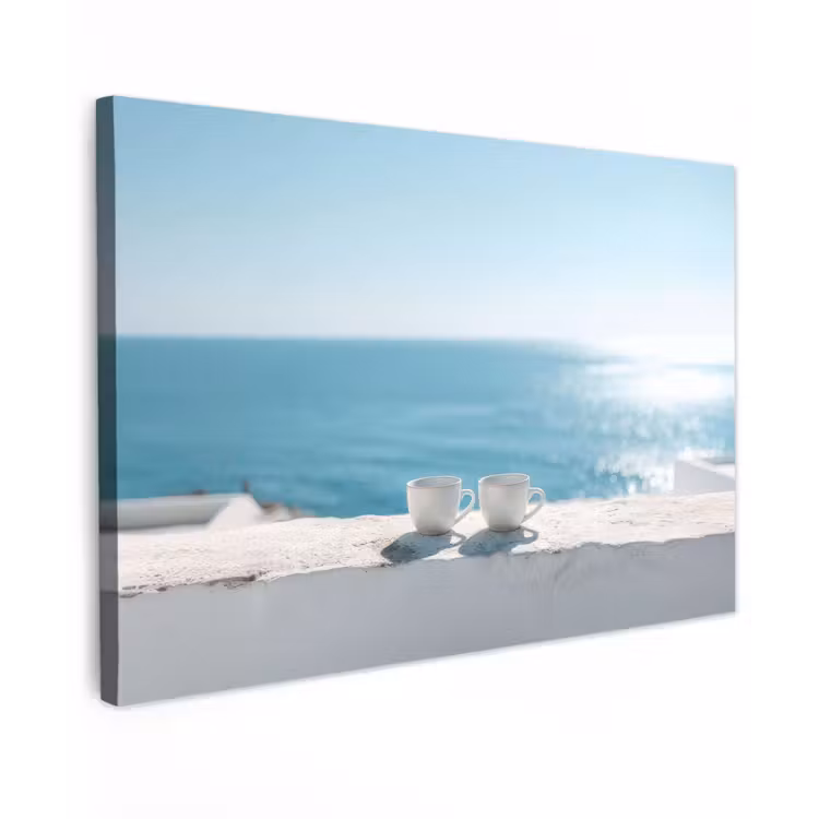 Canvas schilderij - Zee - Koffiekopjes - Zomers — 1