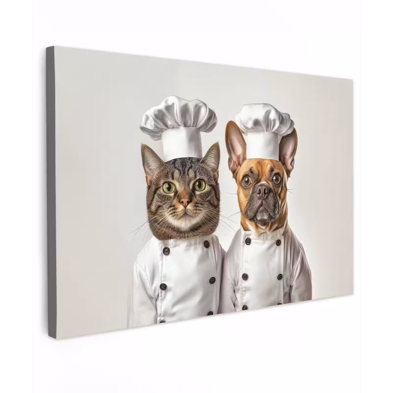 Canvas schilderij - Kat - Hond - Kokskleding — 1
