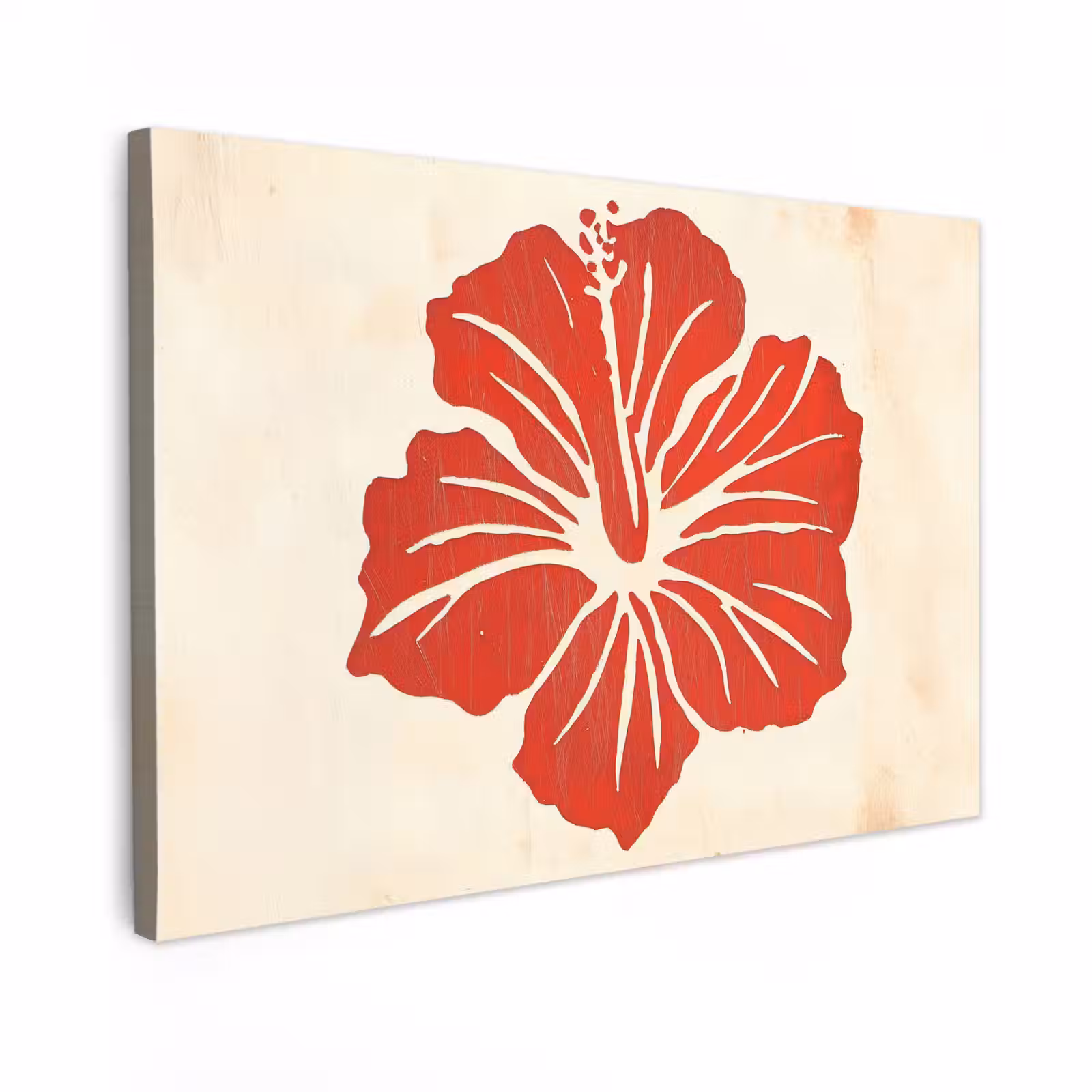 Canvas schilderij - Rode hibiscusbloem - Textuur achtergrond - Beige — 1