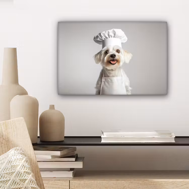 Canvas schilderij - Hond - Wit - Kok — 5