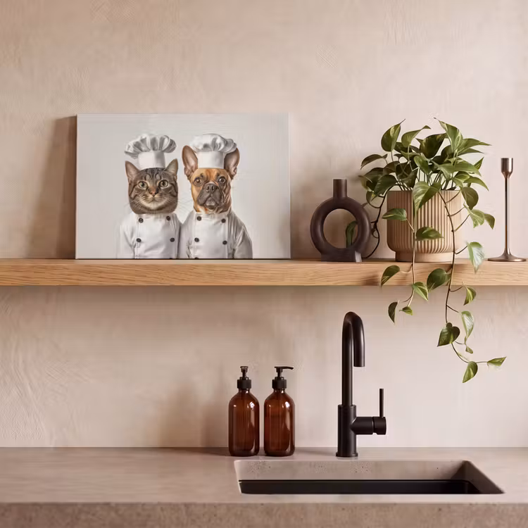 Canvas schilderij - Kat - Hond - Kokskleding — 3
