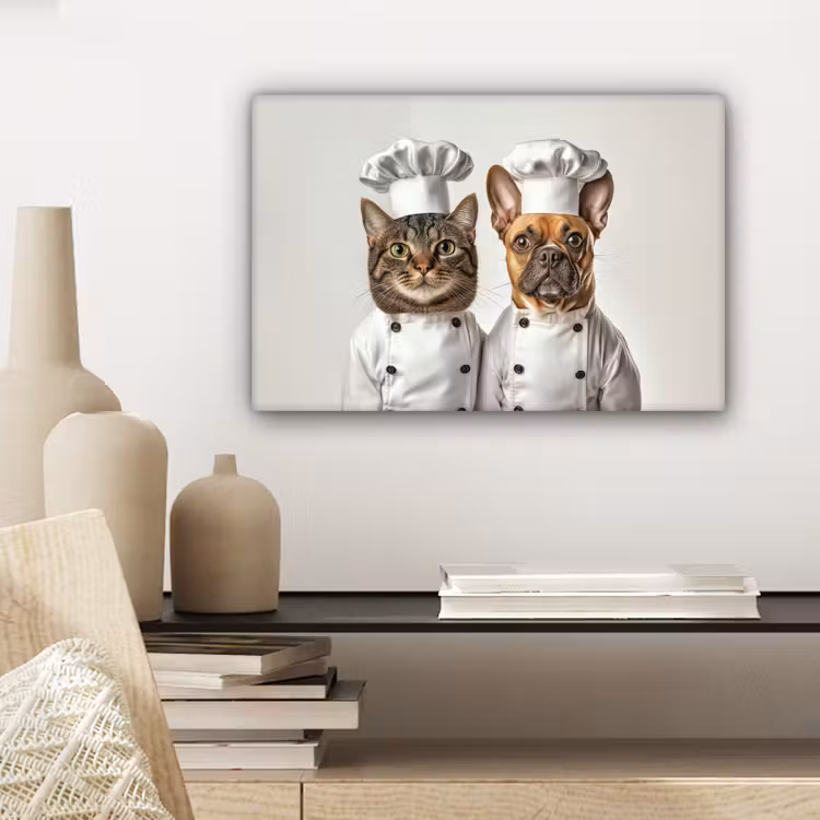 Canvas schilderij - Kat - Hond - Kokskleding — 5