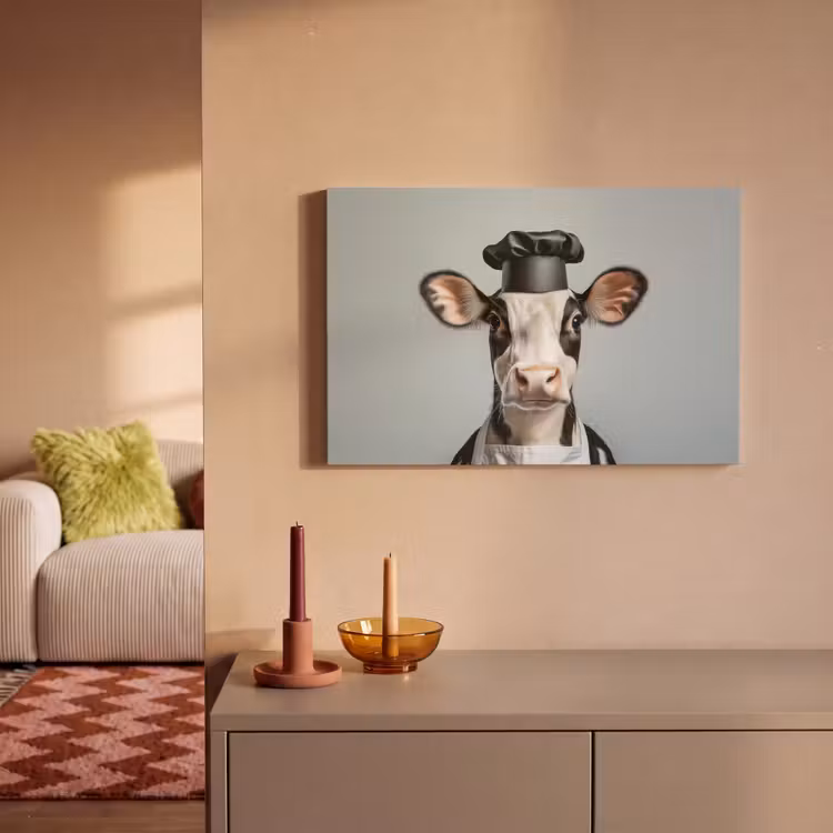 Canvas schilderij - Koe - Zwart - Wit - Kok — 2