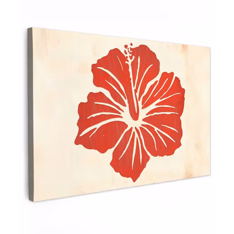Canvas schilderij - Rode hibiscusbloem - Textuur achtergrond - Beige — 1