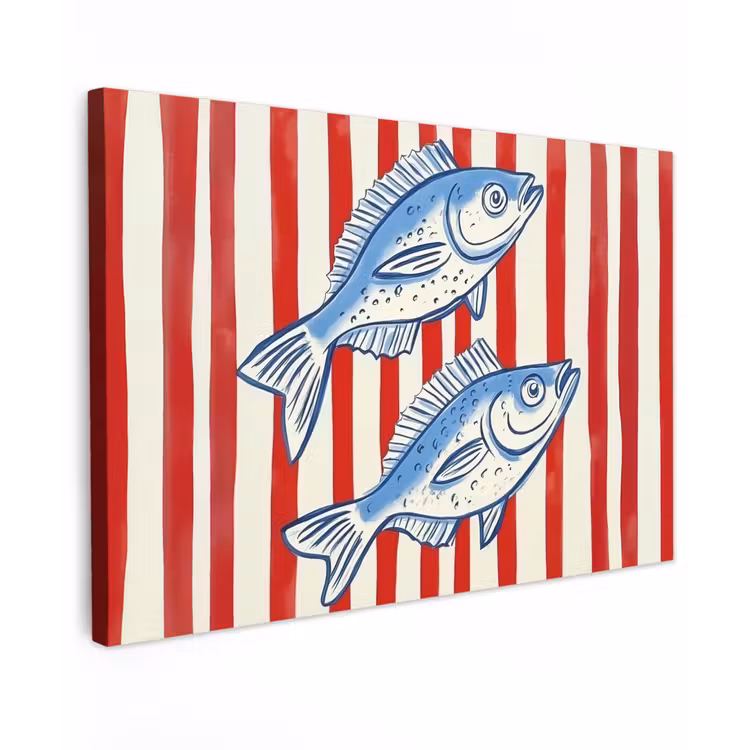 Canvas schilderij - Vissen - Verticale strepen - Blauw - Rood — 1