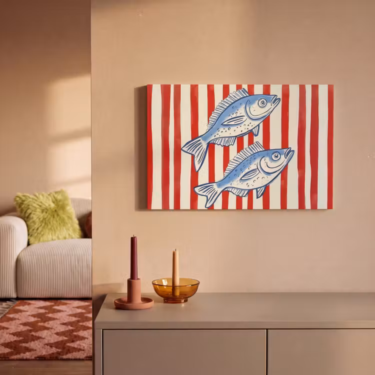 Canvas schilderij - Vissen - Verticale strepen - Blauw - Rood — 2