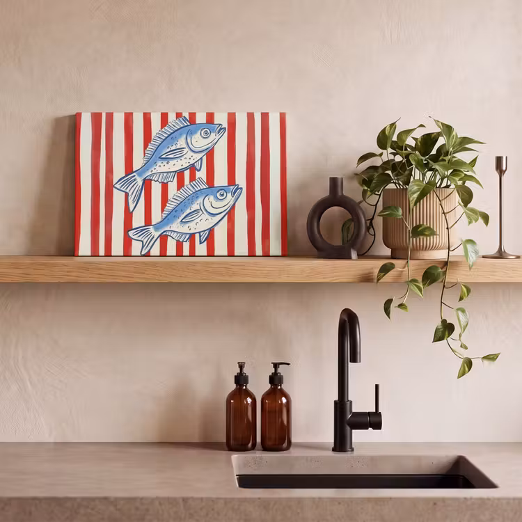 Canvas schilderij - Vissen - Verticale strepen - Blauw - Rood — 3