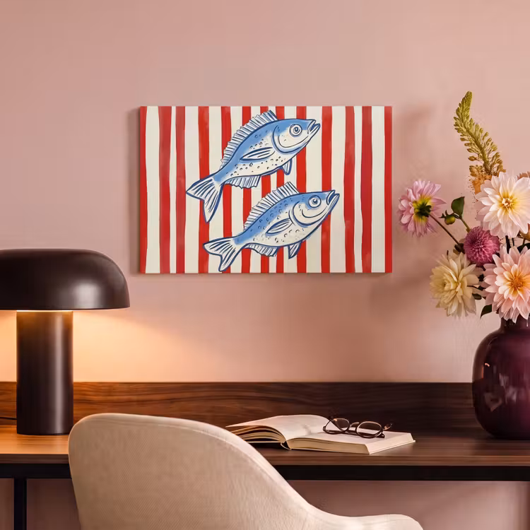 Canvas schilderij - Vissen - Verticale strepen - Blauw - Rood — 4