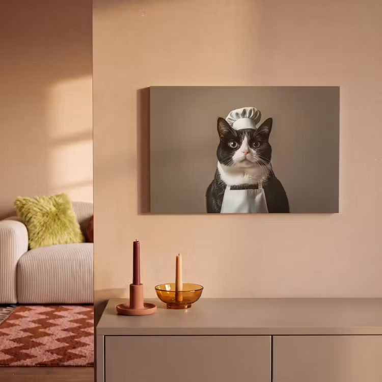 Canvas schilderij - Kat - Kokskleding - Zwart - Wit — 2