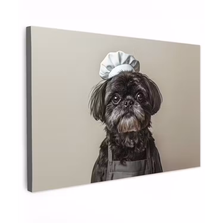 Canvas schilderij - Kokskleding - Zwart - Hondje — 1