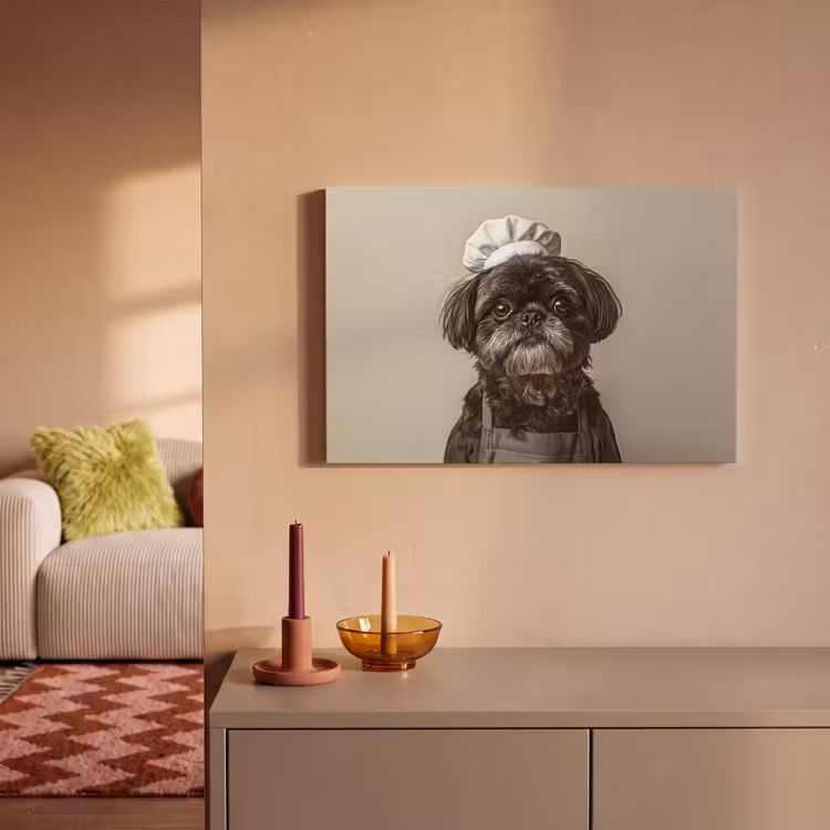 Canvas schilderij - Kokskleding - Zwart - Hondje — 2