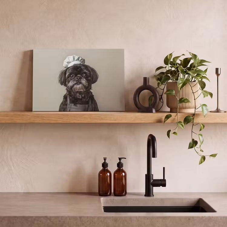 Canvas schilderij - Kokskleding - Zwart - Hondje — 3