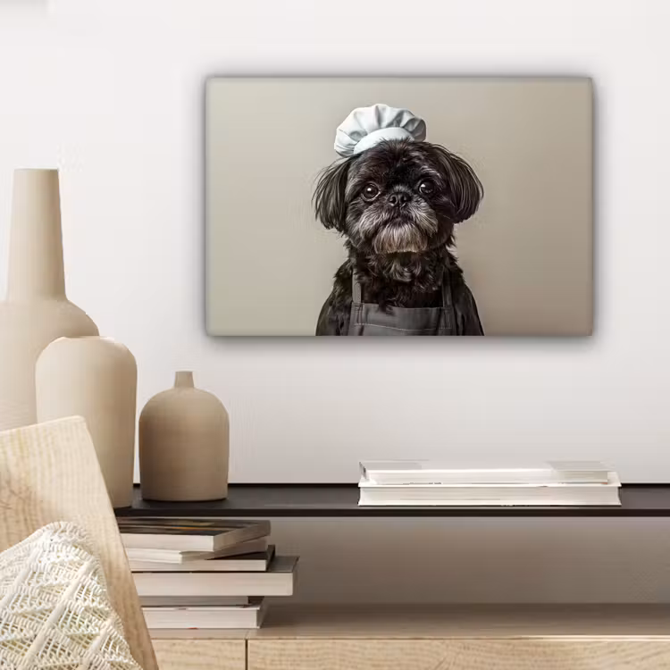 Canvas schilderij - Kokskleding - Zwart - Hondje — 5