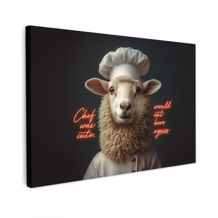 Canvas schilderij - Schaap - Kokskleding - Neon - Quote — 1