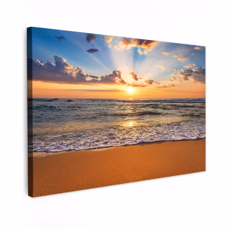 Canvas schilderij - Strand - Zonsondergang - Zee - Wolken - Horizon — 1