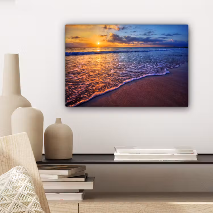 Canvas schilderij - Zee - Strand - Zonsondergang - Wolken - Horizon — 5