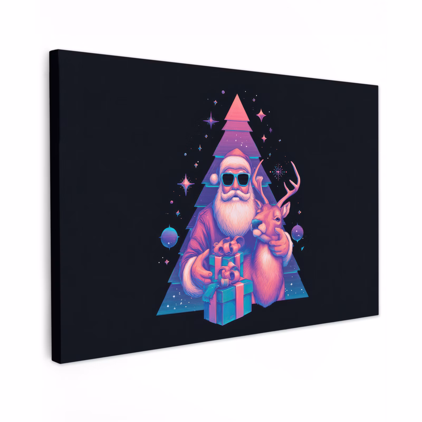 Canvas schilderij - Retro - Kerstman - Rendieren - Kerstboom — 1