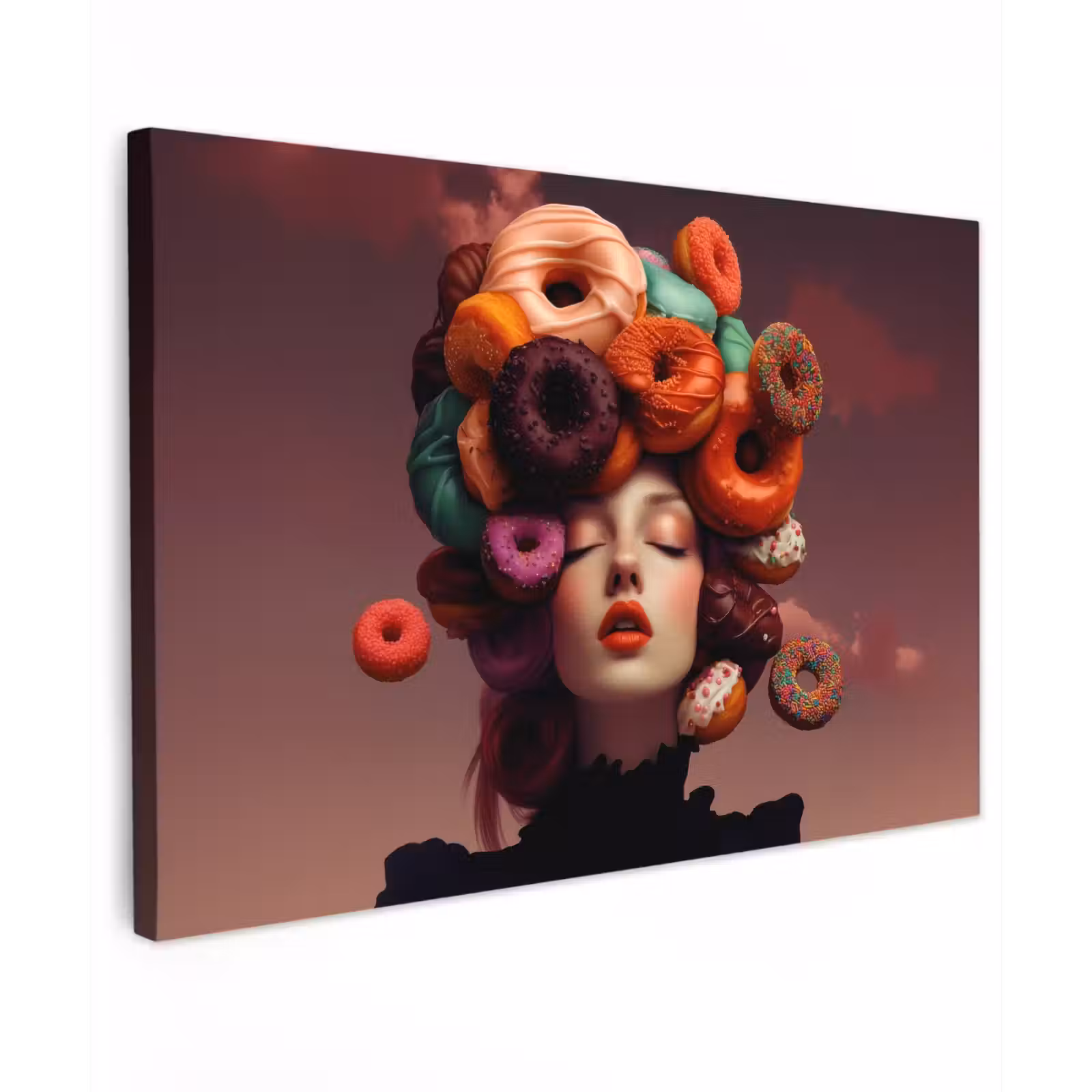 Canvas schilderij - Vrouw - Donuts - Kleurrijk — 1