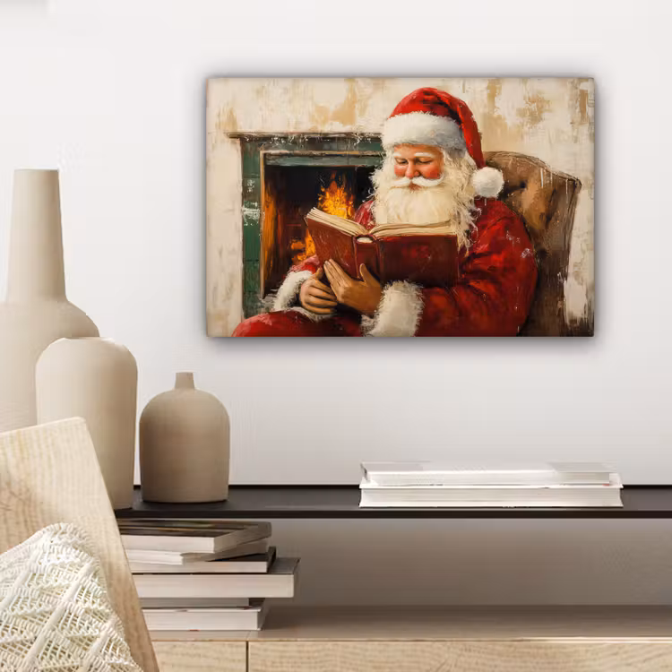 Canvas schilderij - Kerst - Kerstman - Winter - Open Haard — 5