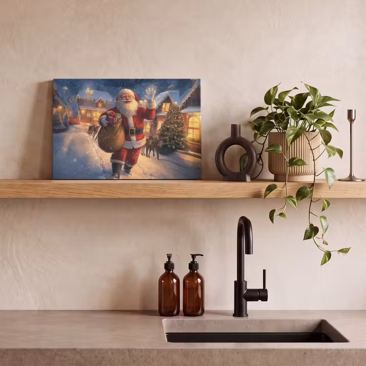 Canvas schilderij - Kerstman - Dorp - Hert - Donker — 3