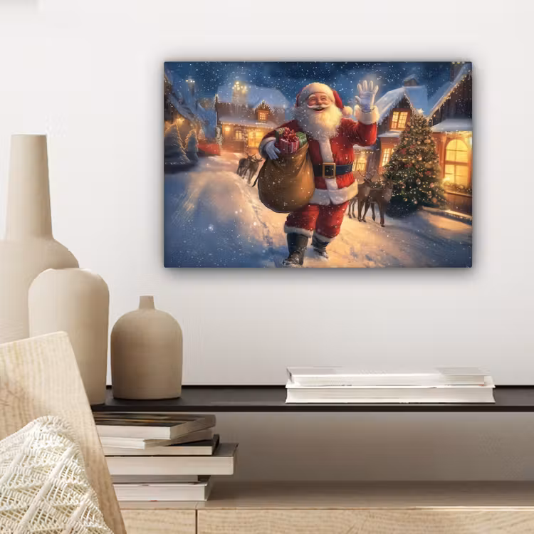 Canvas schilderij - Kerstman - Dorp - Hert - Donker — 5