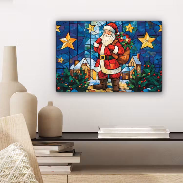 Canvas schilderij - Kerstman - Glas - Kleurrijk — 5