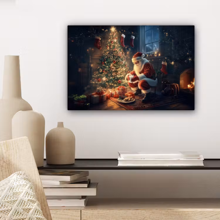 Canvas schilderij - Kerstman - Haard - Donker — 5