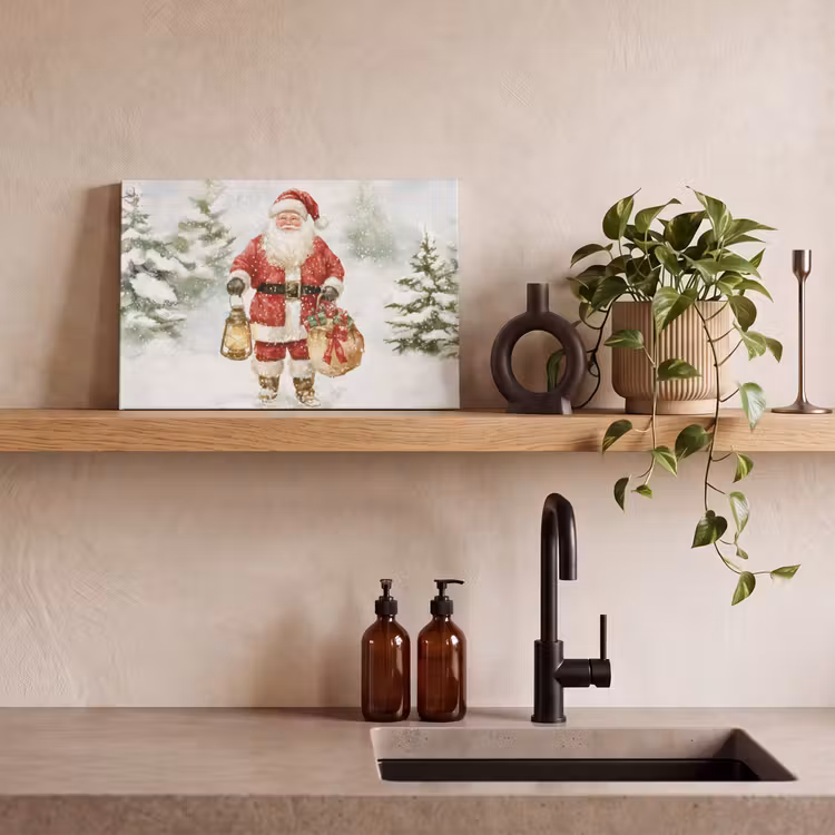 Canvas schilderij - Kerstman- Winter - Sneeuw - Wit - Rood — 3