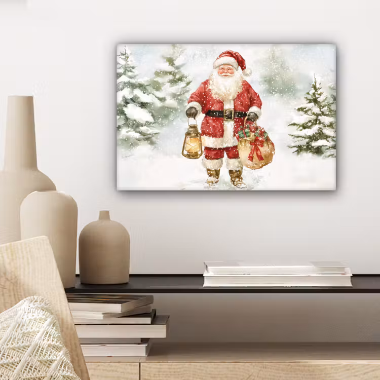 Canvas schilderij - Kerstman- Winter - Sneeuw - Wit - Rood — 5