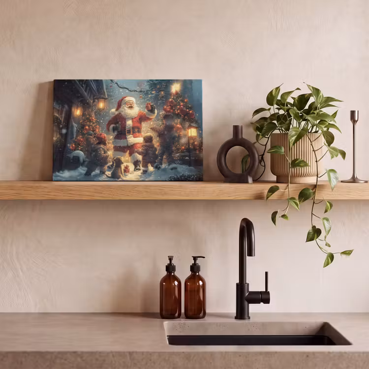 Canvas schilderij - Kerstvreugde - Sneeuw - Kleurrijk — 3